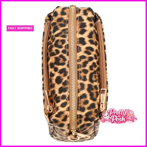 Triple Zip Small Crossbody Bag Faux Leather Adjustable Strap